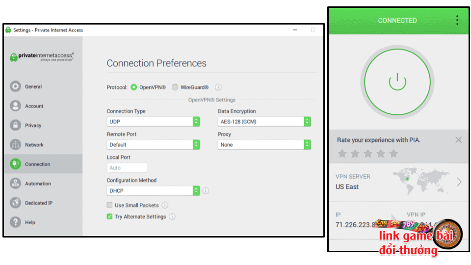 Tiến hành fake VPN thông qua Privarte Internet Access (PIA)