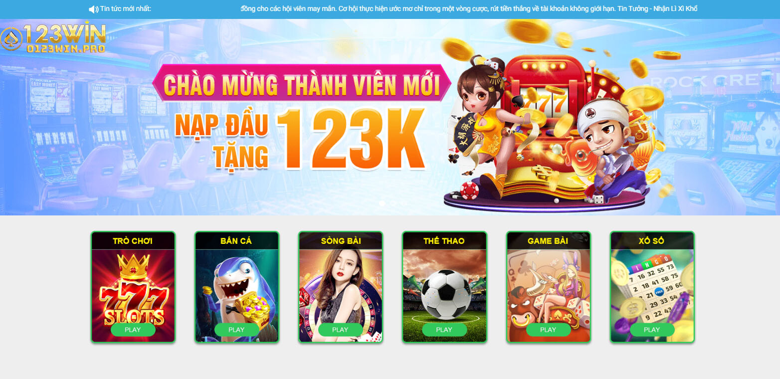 Giao diện cổng game 0123Win Club