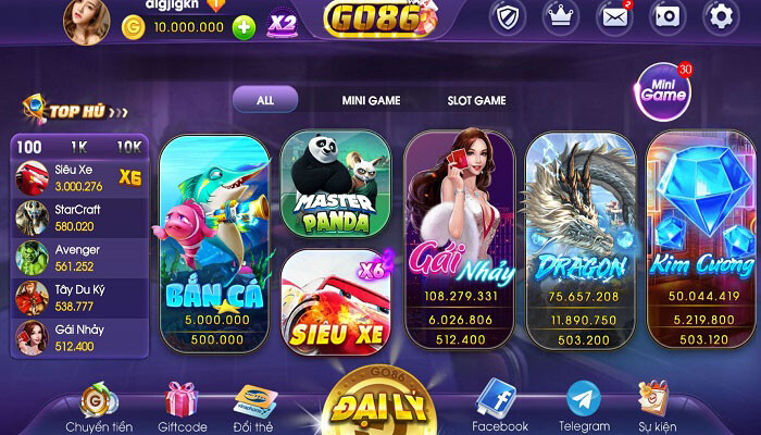 Giao diện cổng game đổi thưởng Go86 Club