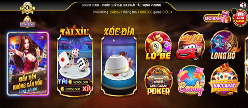 Giao diện cổng game đổi thưởng Gold8 Club