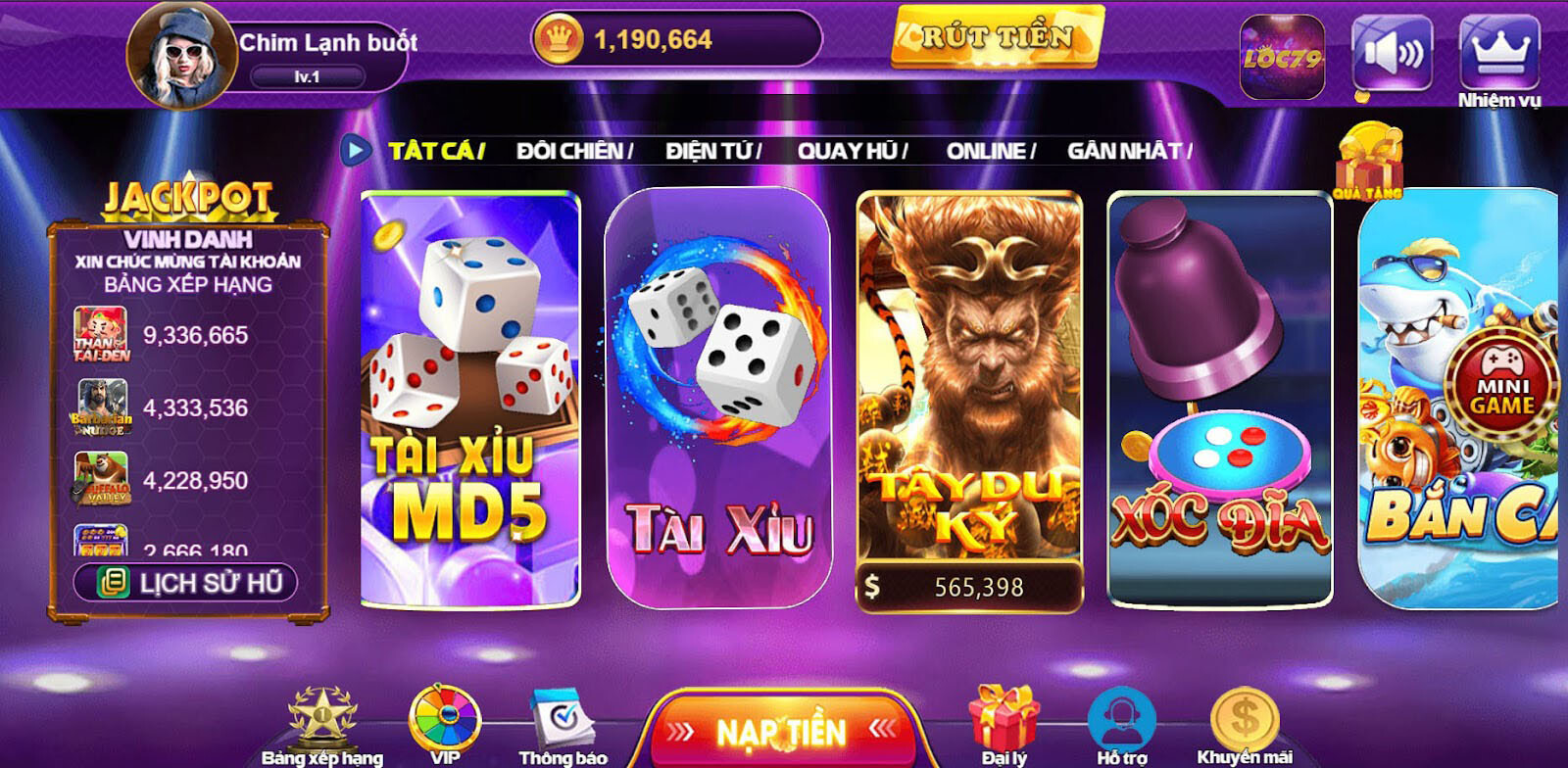 Giao diện cổng game đổi thưởng Loc79 Club