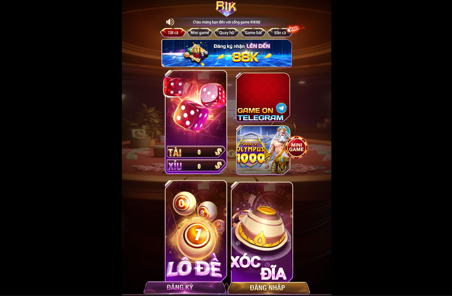 Giao diện cổng game đổi thưởng Rik88