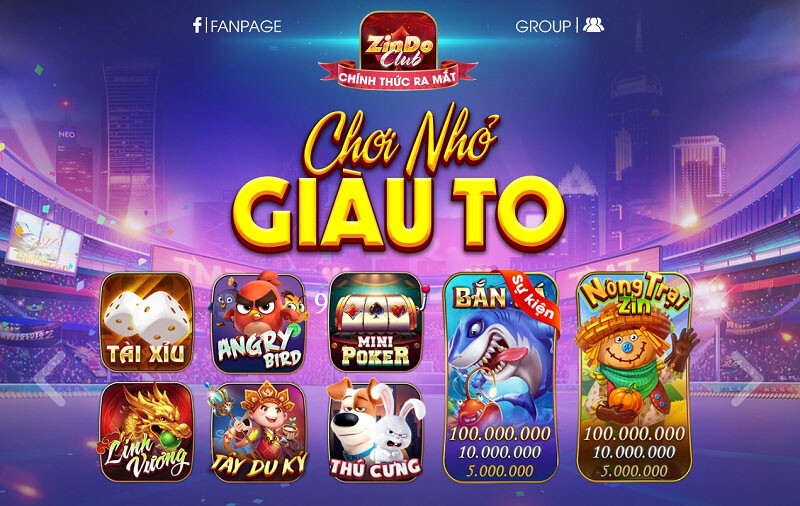 Giao diện cổng game đổi thưởng Zindo Club