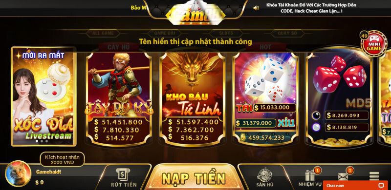 Giao diện cổng game gam88 club