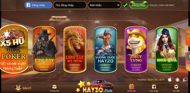 Giao diện cổng game Hayzo Club