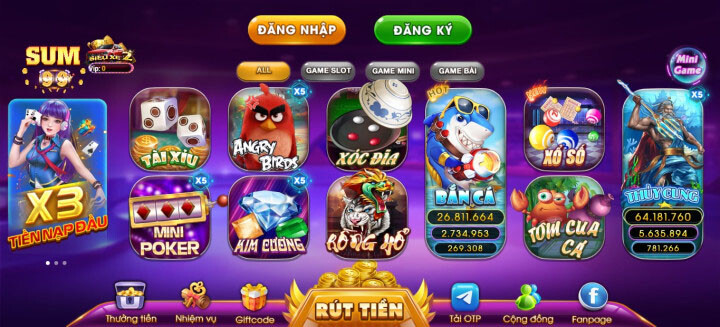 Giao diện cổng game Sum99 Club